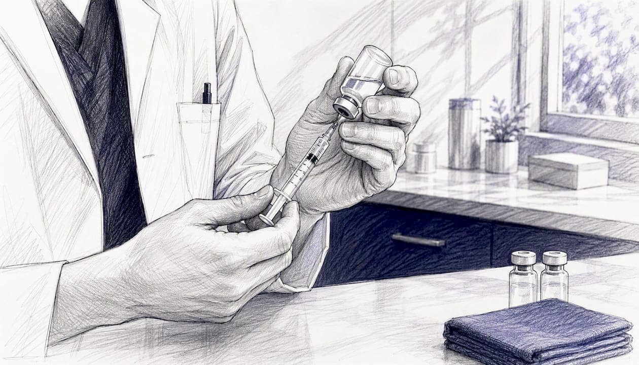 Hands preparing peptide injection