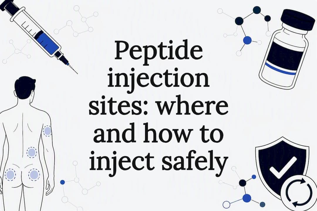 Decorative title card with peptide injection theme