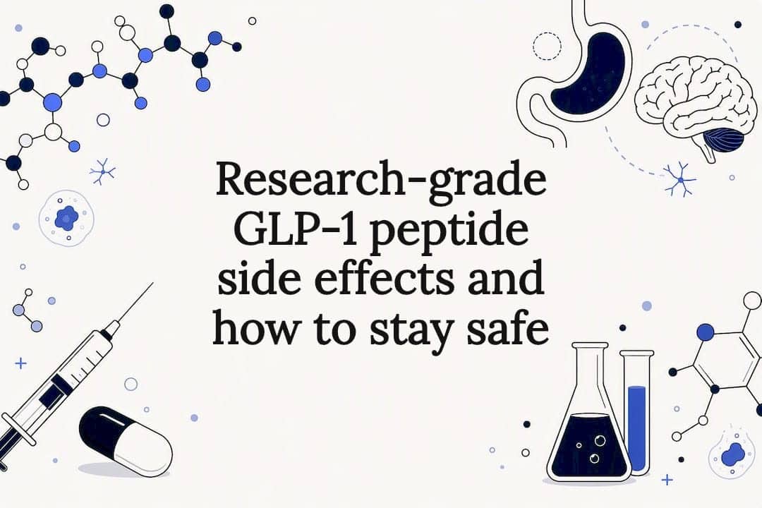 Decorative peptide and health themed title card illustration