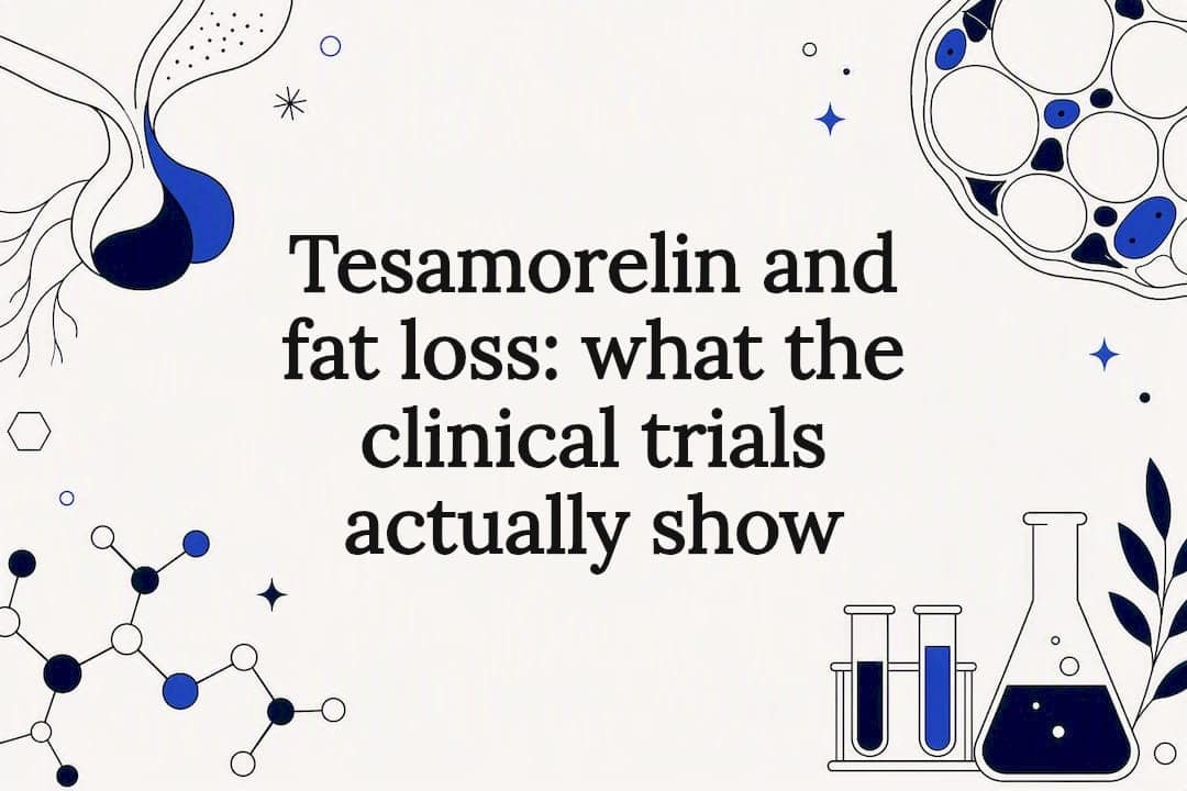 Decorative title card illustration for tesamorelin and fat loss article