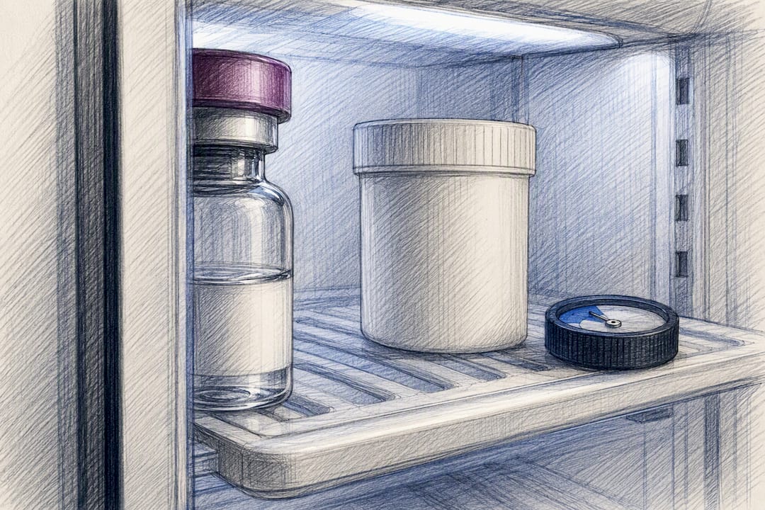 Anonymous vial stored in a clinical refrigerator
