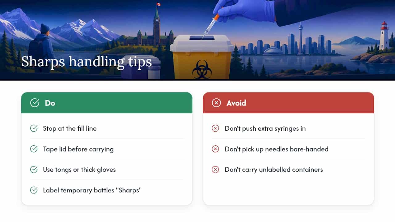 Expert safety tips for handling and transporting sharps — overview diagram