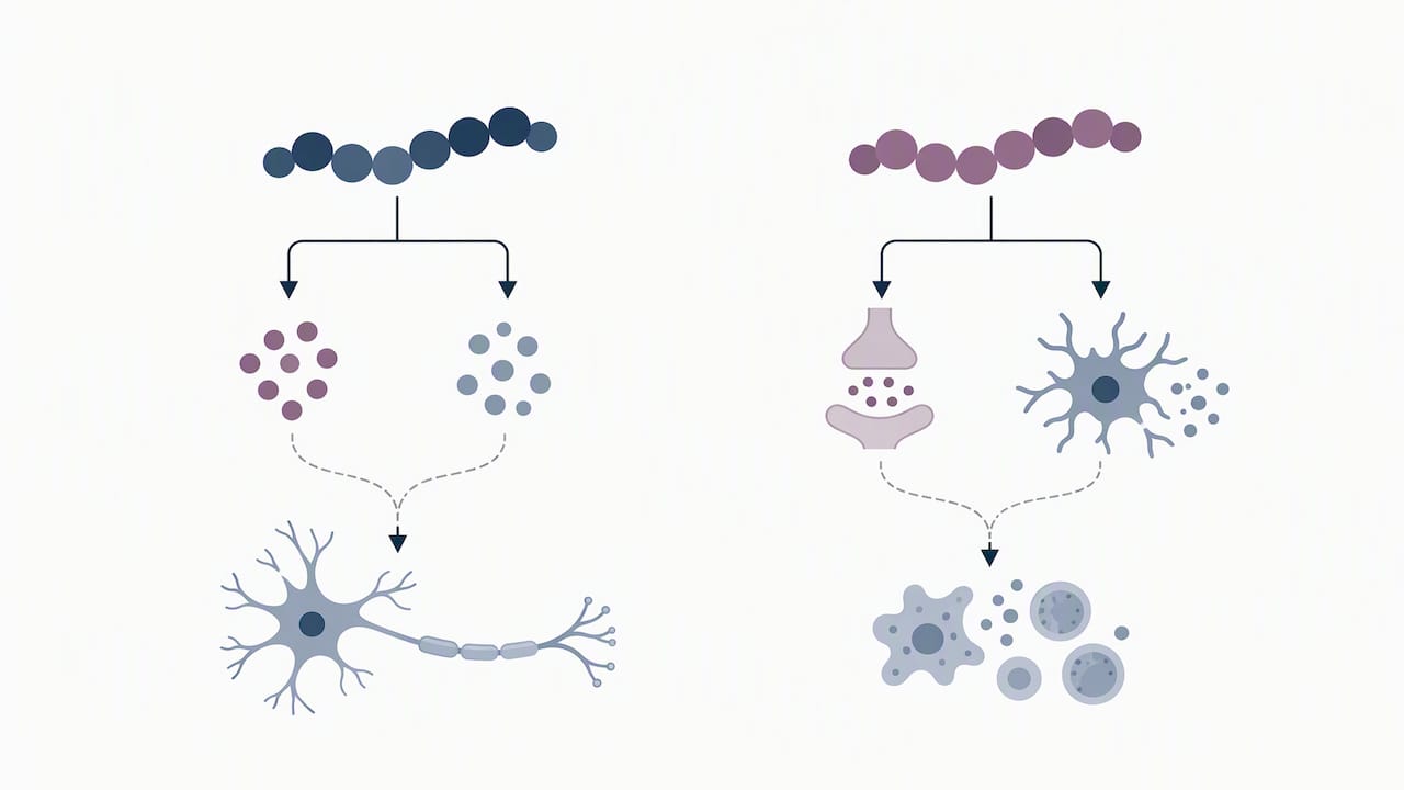 Illustrated comparison of proposed peptide pathways