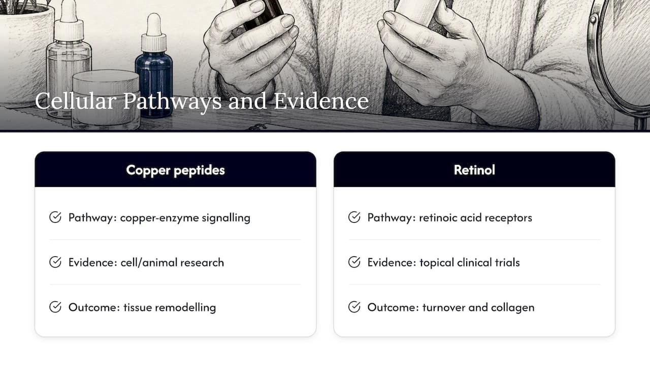 Copper peptide and retinol pathways compared