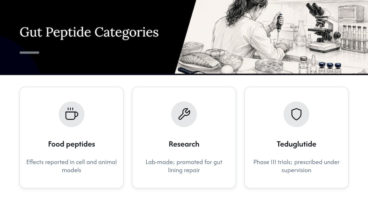 Three categories of gut healing peptides