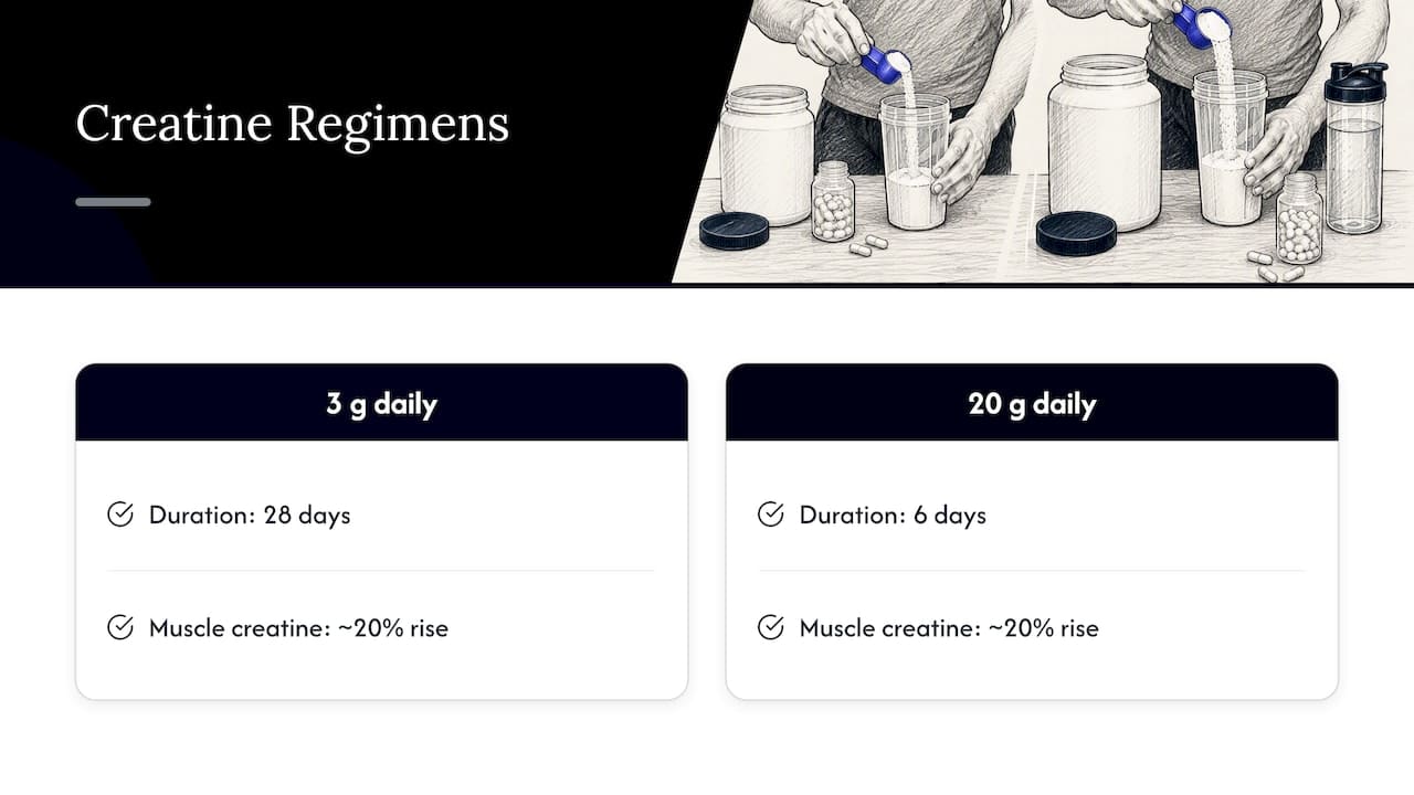 Two creatine regimens reach similar increases