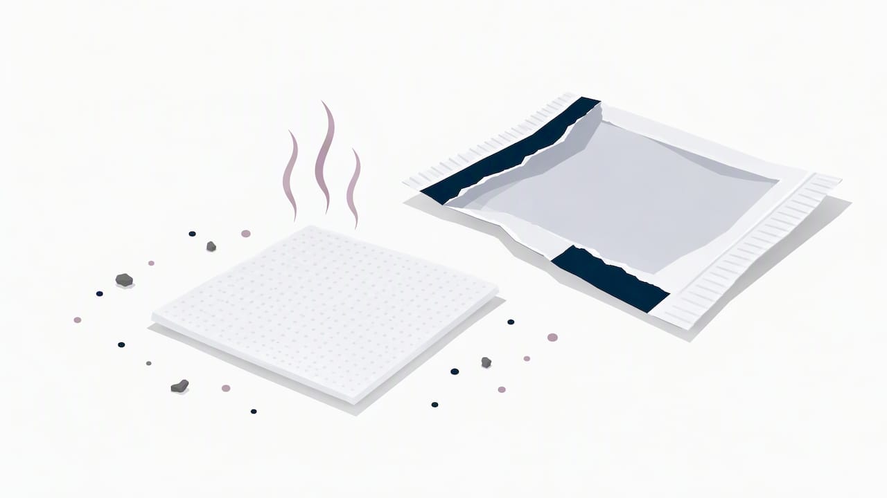 Opened alcohol pad exposed on a tabletop