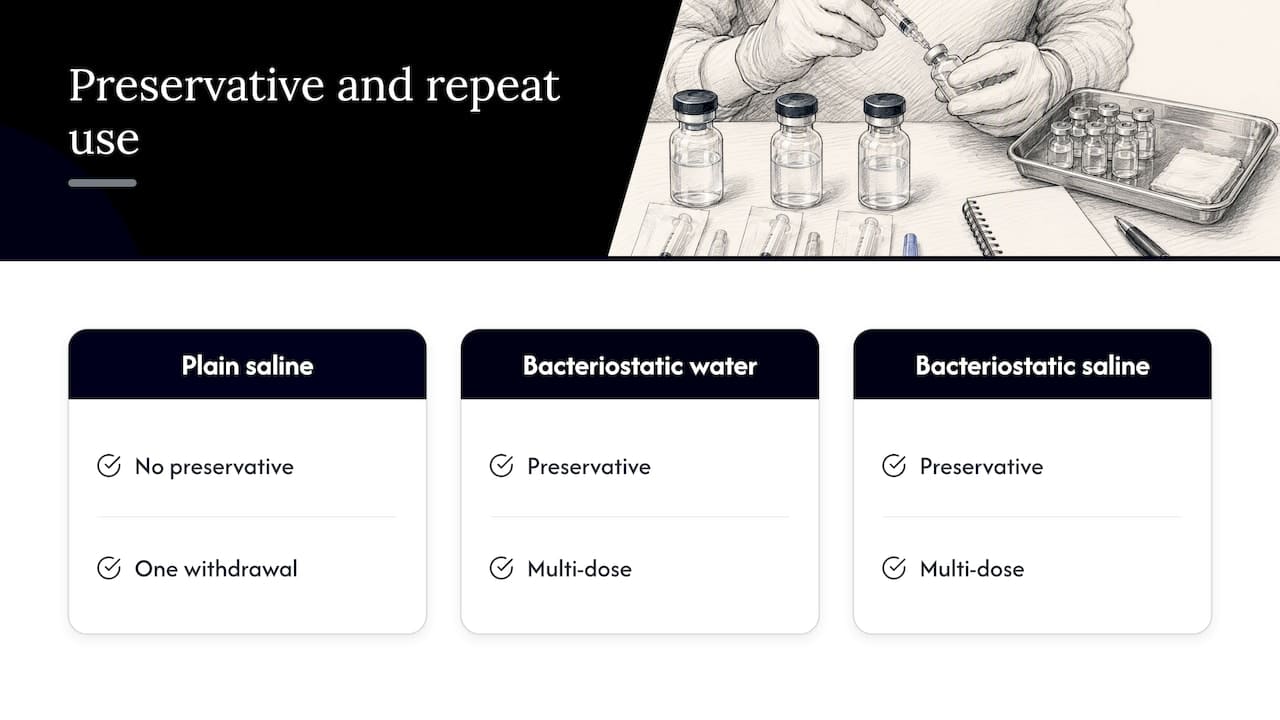 Single-use saline versus preserved diluent options