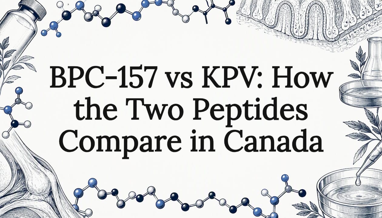Hand-drawn peptide title card with clear center