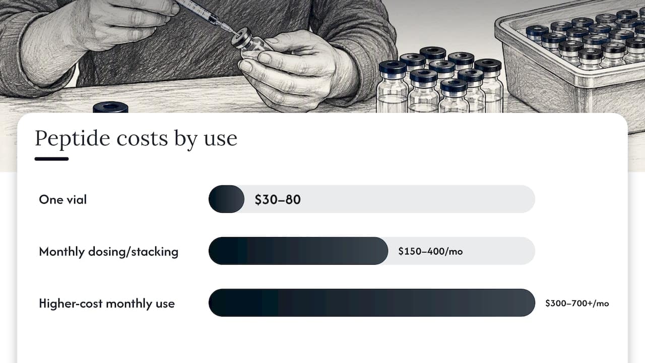 Peptide vial and monthly cost ranges compared