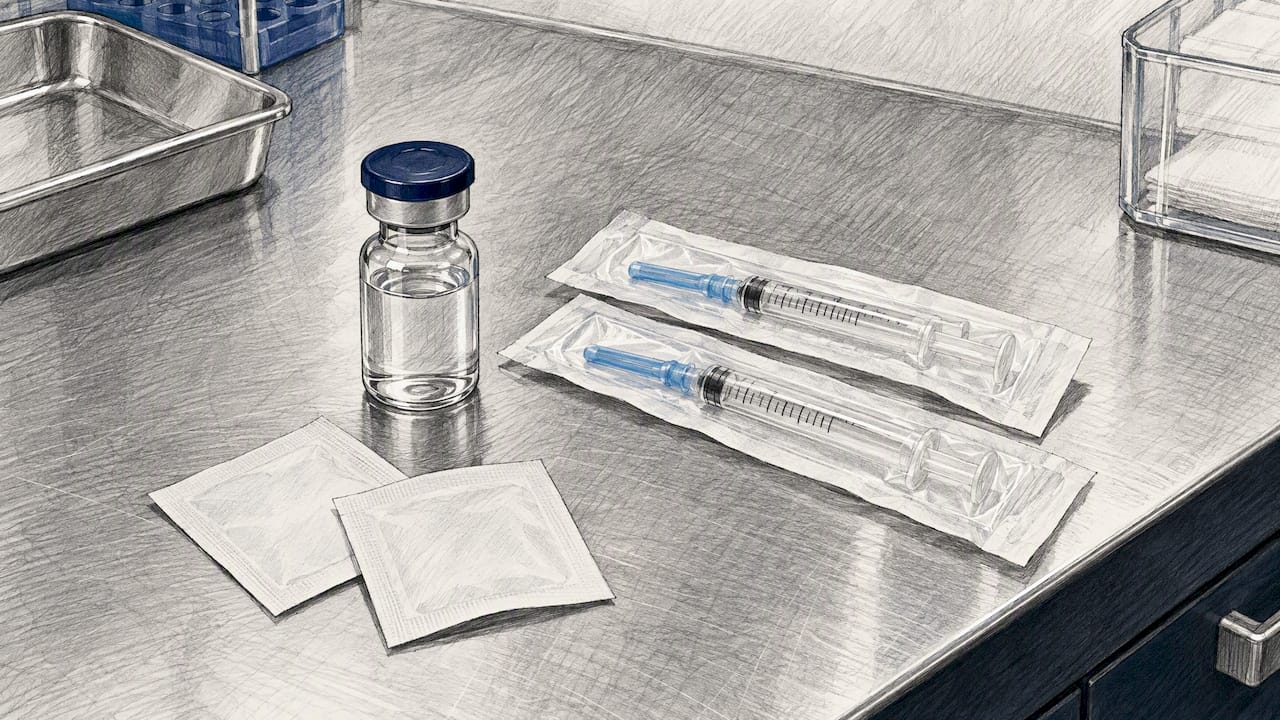 Research handling supplies on a lab bench